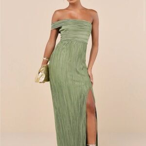 Elegant Olive Green Off-Shoulder Dress